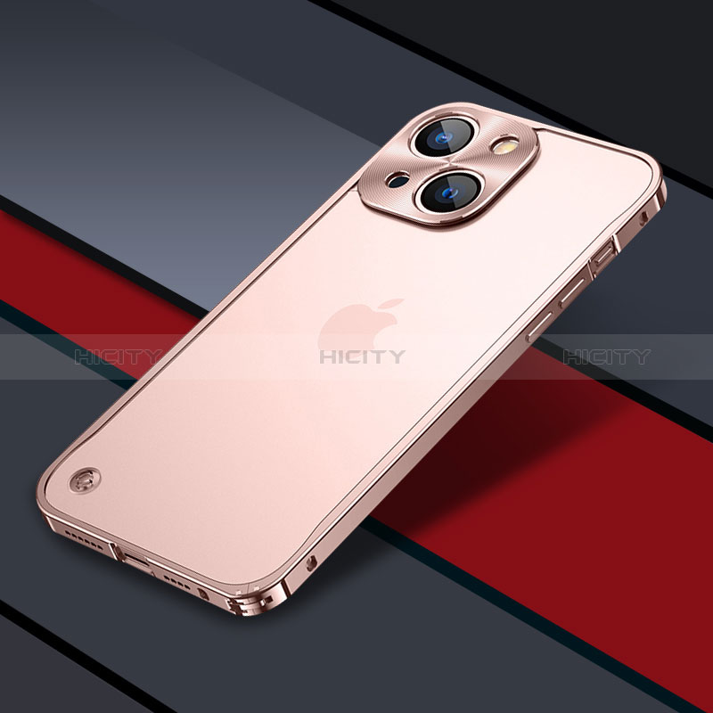 Carcasa Bumper Lujo Marco de Metal y Plastico Funda QC1 para Apple iPhone 13 Oro Rosa