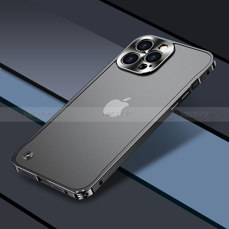 Carcasa Bumper Lujo Marco de Metal y Plastico Funda QC1 para Apple iPhone 14 Pro Max Negro