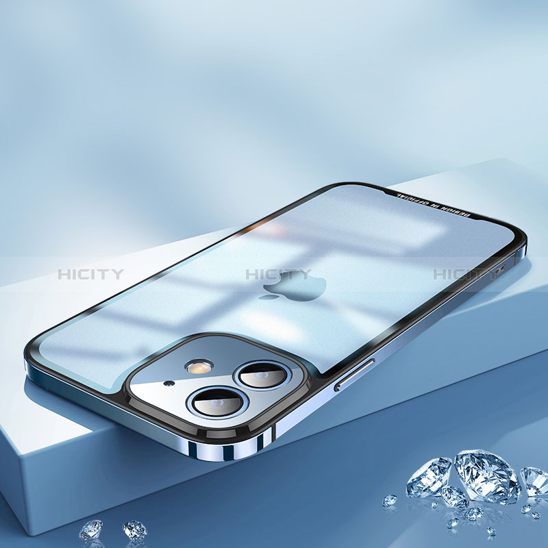 Carcasa Bumper Lujo Marco de Metal y Plastico Funda QC2 para Apple iPhone 12 Azul