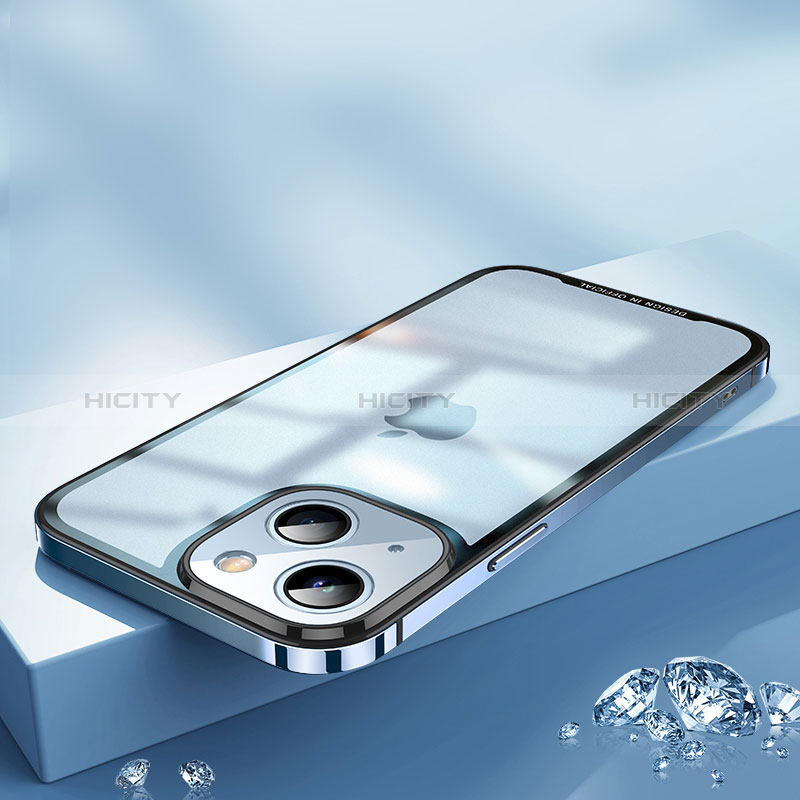 Carcasa Bumper Lujo Marco de Metal y Plastico Funda QC2 para Apple iPhone 14 Azul