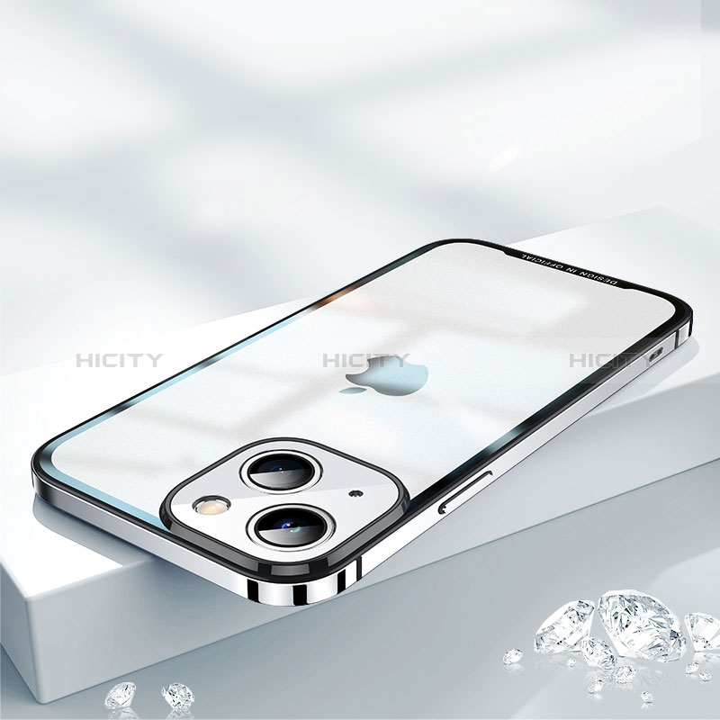 Carcasa Bumper Lujo Marco de Metal y Plastico Funda QC2 para Apple iPhone 14 Plus Plata