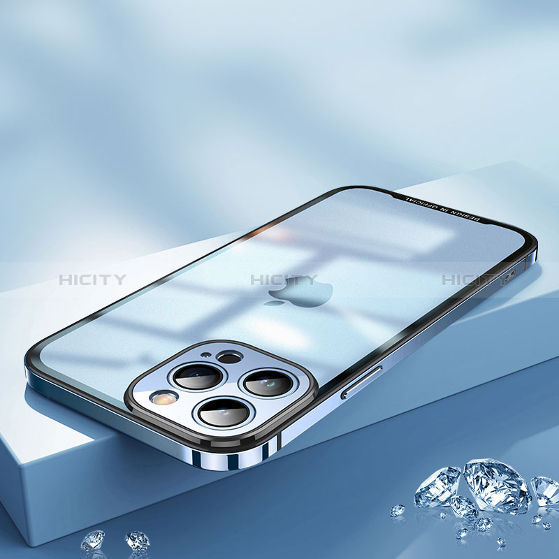 Carcasa Bumper Lujo Marco de Metal y Plastico Funda QC2 para Apple iPhone 15 Pro Azul
