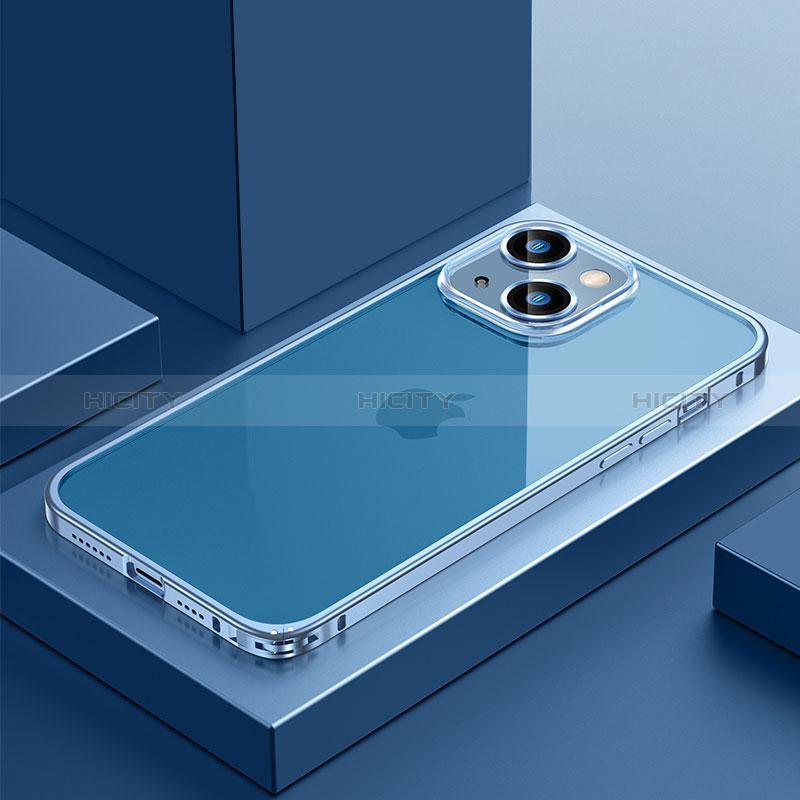 Carcasa Bumper Lujo Marco de Metal y Plastico Funda QC4 para Apple iPhone 13 Azul