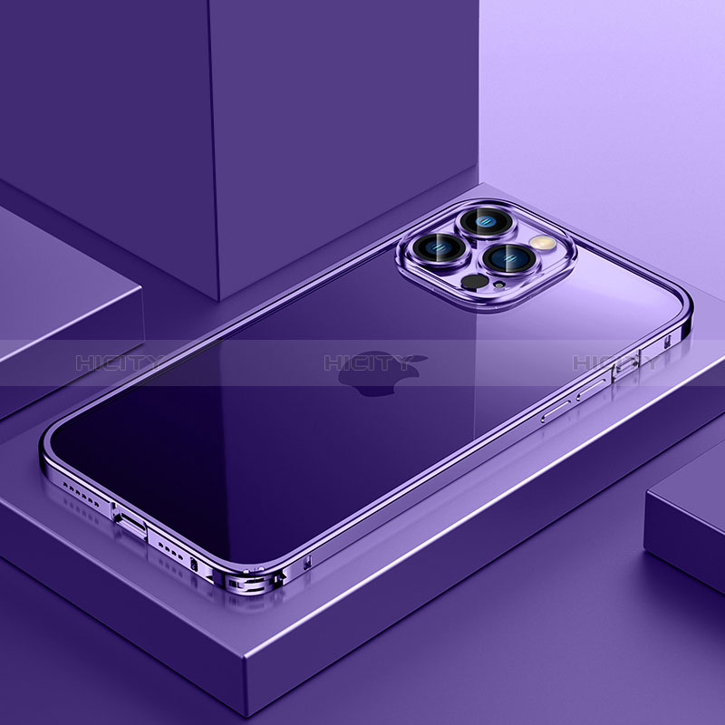 Carcasa Bumper Lujo Marco de Metal y Plastico Funda QC4 para Apple iPhone 13 Pro Max Morado