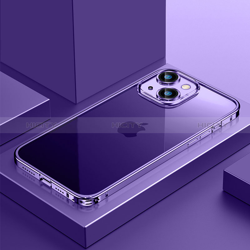 Carcasa Bumper Lujo Marco de Metal y Plastico Funda QC4 para Apple iPhone 14 Morado