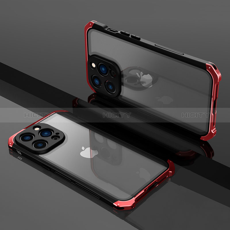 Carcasa Bumper Lujo Marco de Metal y Plastico Funda SQ1 para Apple iPhone 13 Pro Rojo