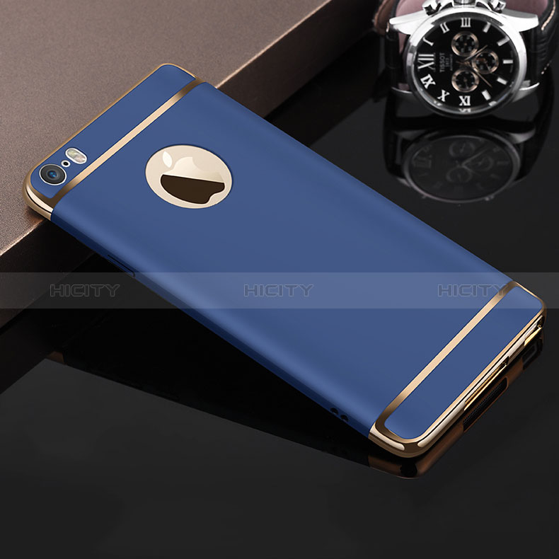 Carcasa Bumper Lujo Marco de Metal y Plastico T01 para Apple iPhone 5 Azul