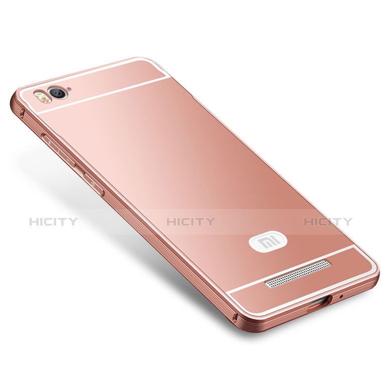 Carcasa Bumper Lujo Marco de Metal y Silicona Funda M01 para Xiaomi Mi 4C Oro Rosa