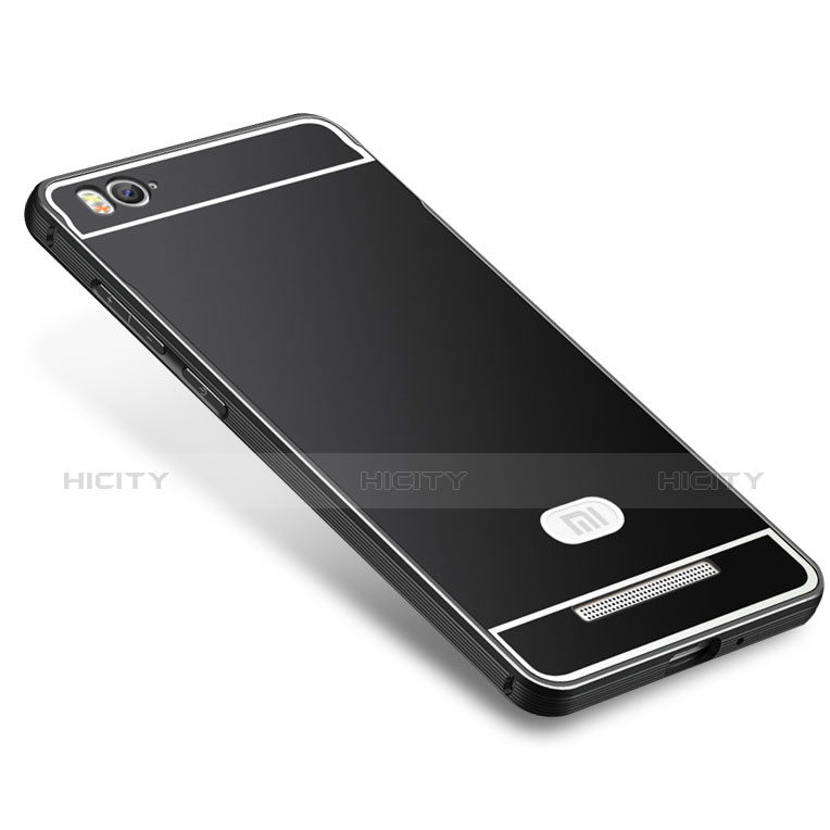 Carcasa Bumper Lujo Marco de Metal y Silicona Funda M01 para Xiaomi Mi 4i Negro