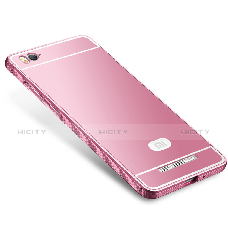Carcasa Bumper Lujo Marco de Metal y Silicona Funda M01 para Xiaomi Mi 4i Rosa