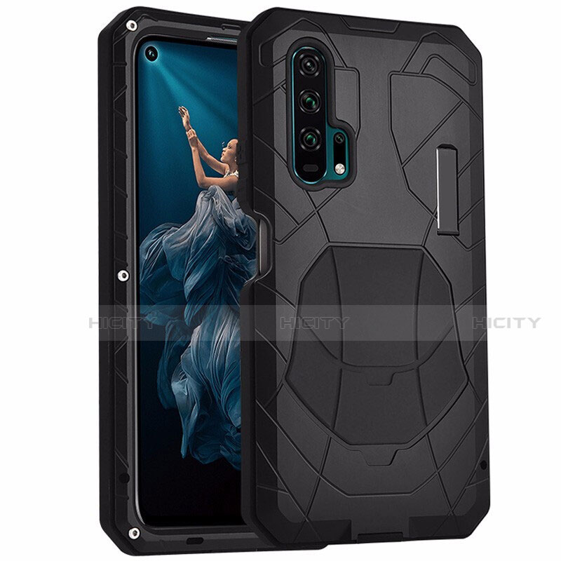 Carcasa Bumper Lujo Marco de Metal y Silicona Funda T01 para Huawei Honor 20 Pro Negro