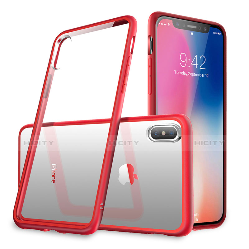 Carcasa Bumper Silicona Transparente Espejo 360 Grados para Apple iPhone Xs Max Rojo