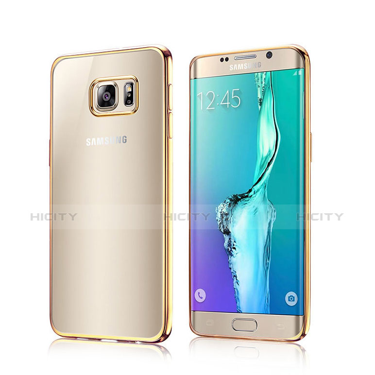 Carcasa Bumper Silicona Transparente Gel para Samsung Galaxy S6 Edge SM-G925 Oro