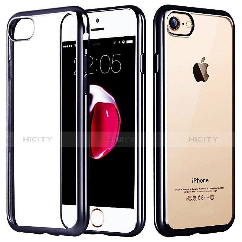 Carcasa Bumper Silicona Transparente Mate para Apple iPhone 7 Negro