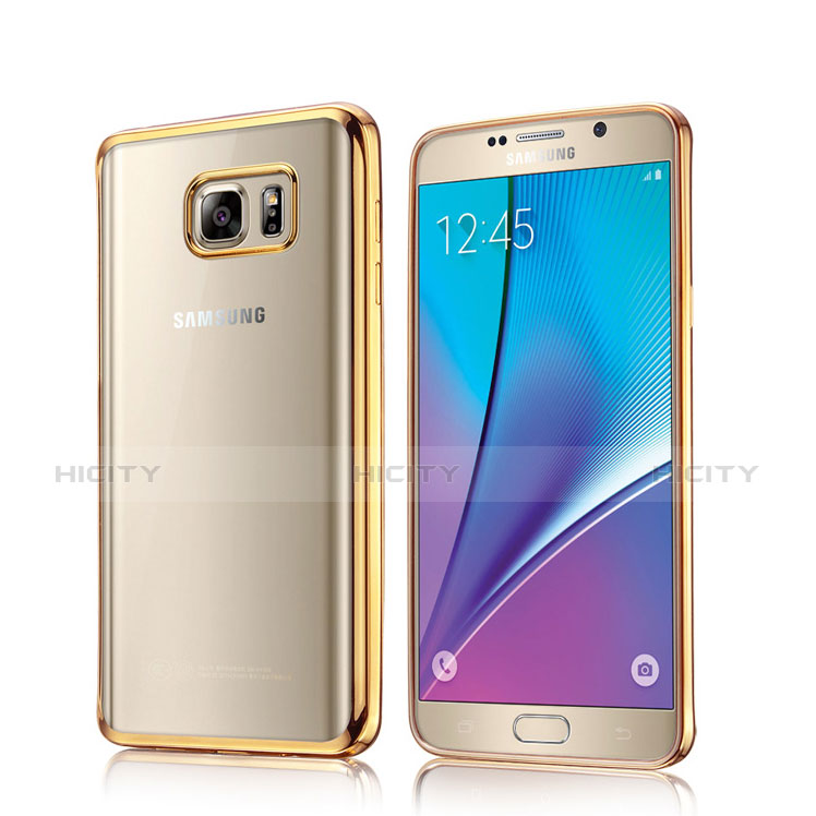 Carcasa Bumper Silicona Transparente Mate para Samsung Galaxy Note 5 N9200 N920 N920F Oro