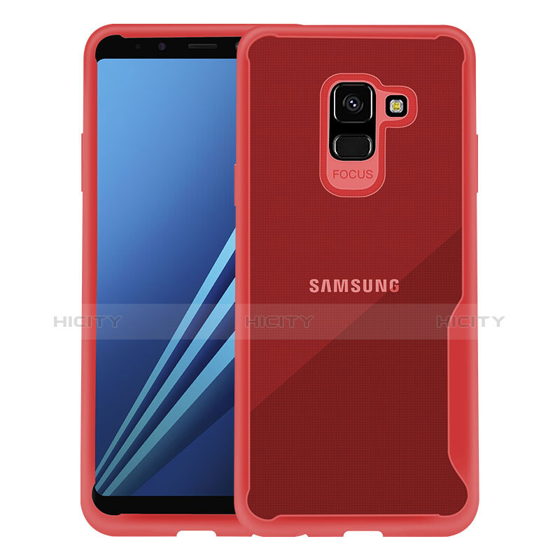 Carcasa Bumper Silicona Transparente para Samsung Galaxy A8+ A8 Plus (2018) Duos A730F Rojo