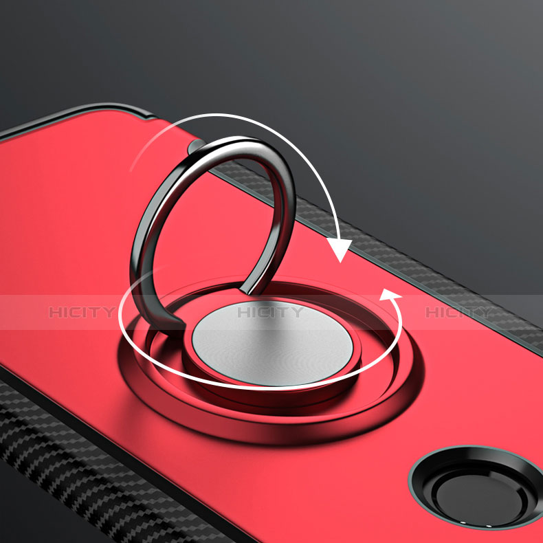 Carcasa Bumper Silicona y Plastico Mate con Anillo de dedo Soporte para Huawei Honor 8 Rojo