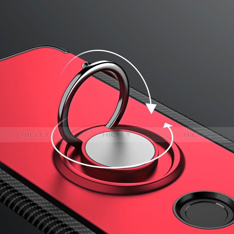 Carcasa Bumper Silicona y Plastico Mate con Anillo de dedo Soporte para Huawei Honor 9 Lite Rojo