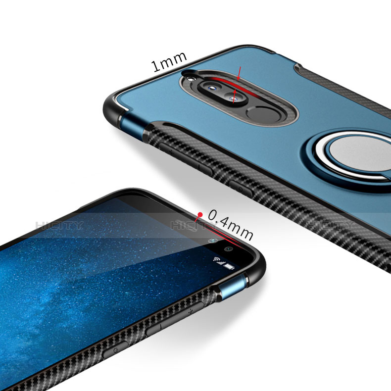 Carcasa Bumper Silicona y Plastico Mate con Anillo de dedo Soporte para Huawei Nova 2i Azul