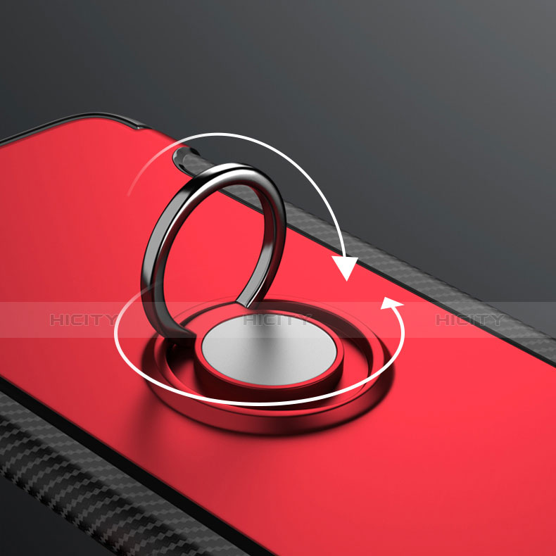 Carcasa Bumper Silicona y Plastico Mate con Anillo de dedo Soporte para Huawei Nova 2S Rojo