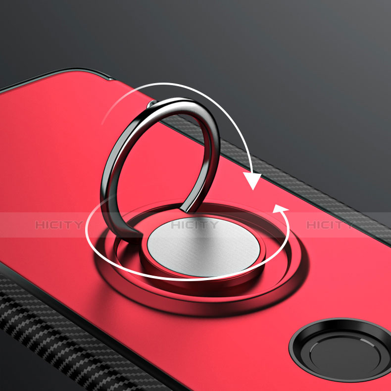 Carcasa Bumper Silicona y Plastico Mate con Anillo de dedo Soporte para Huawei Nova 3e Rojo