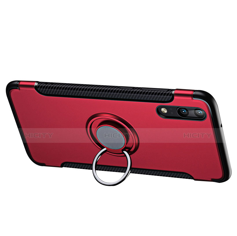 Carcasa Bumper Silicona y Plastico Mate con Anillo de dedo Soporte para Huawei P20 Rojo