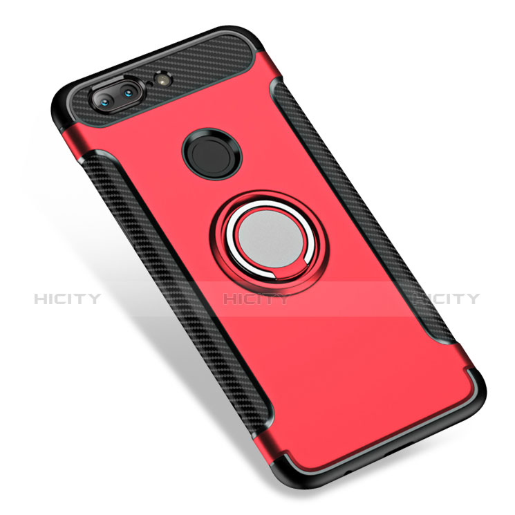 Carcasa Bumper Silicona y Plastico Mate con Anillo de dedo Soporte para OnePlus 5T A5010 Rojo