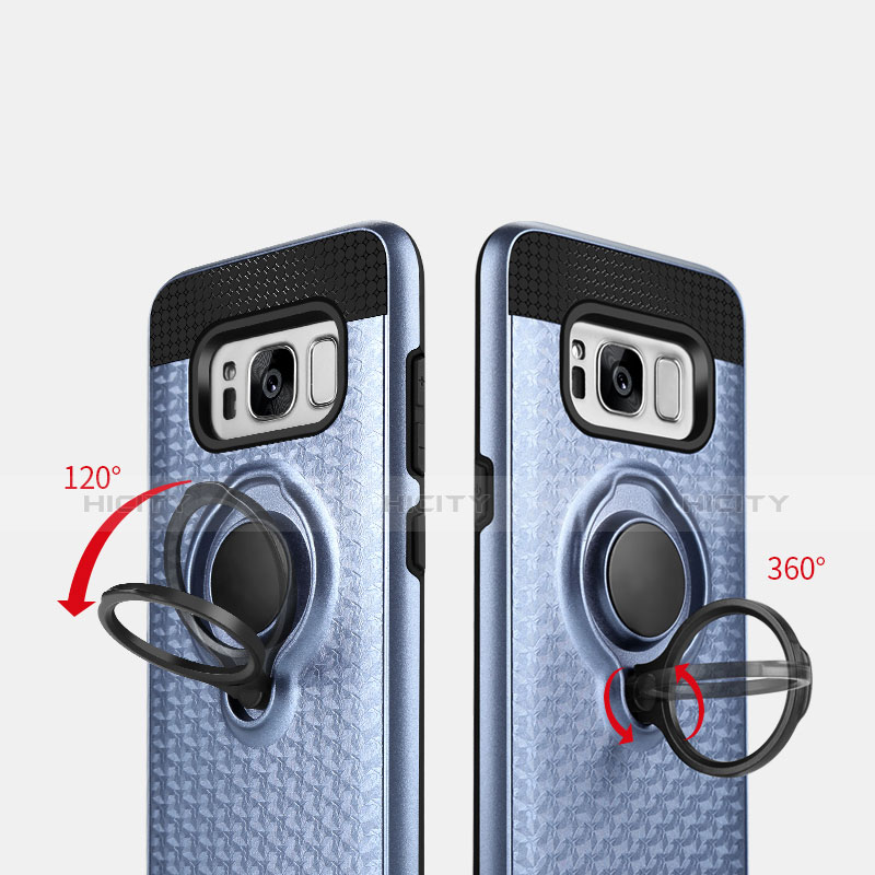 Carcasa Bumper Silicona y Plastico Mate con Anillo de dedo Soporte para Samsung Galaxy S8 Azul