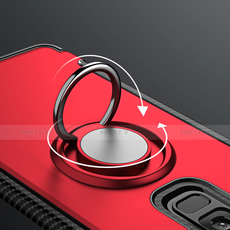 Carcasa Bumper Silicona y Plastico Mate con Anillo de dedo Soporte para Samsung Galaxy S9 Plus Rojo