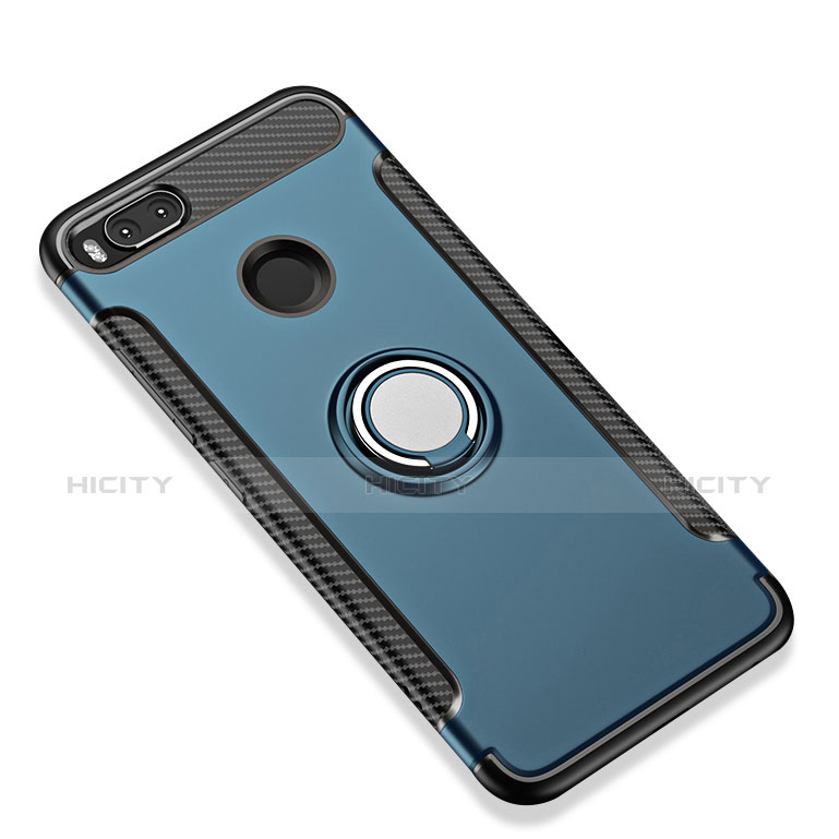 Carcasa Bumper Silicona y Plastico Mate con Anillo de dedo Soporte para Xiaomi Mi 5X Azul