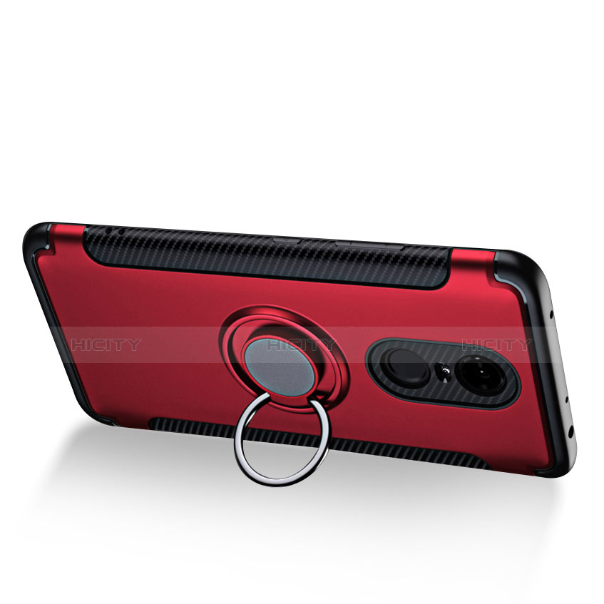 Carcasa Bumper Silicona y Plastico Mate con Anillo de dedo Soporte para Xiaomi Redmi 5 Plus Rojo