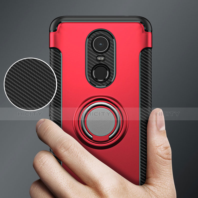 Carcasa Bumper Silicona y Plastico Mate con Anillo de dedo Soporte para Xiaomi Redmi 5 Plus Rojo