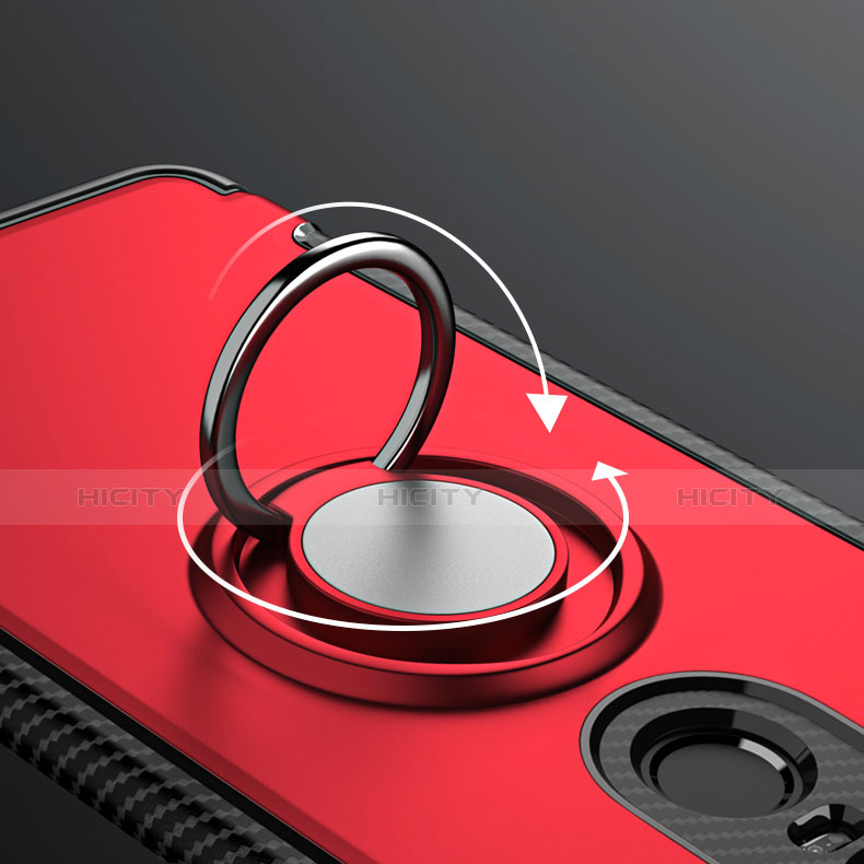 Carcasa Bumper Silicona y Plastico Mate con Anillo de dedo Soporte para Xiaomi Redmi Note 5 Indian Version Rojo