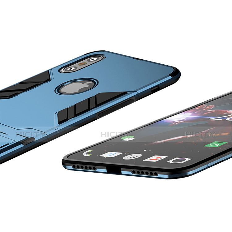 Carcasa Bumper Silicona y Plastico Mate con Soporte para Apple iPhone Xs Max Azul