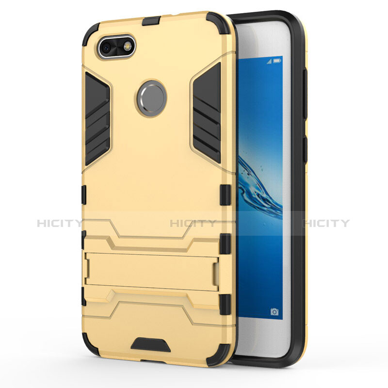 Carcasa Bumper Silicona y Plastico Mate con Soporte para Huawei Enjoy 7 Oro