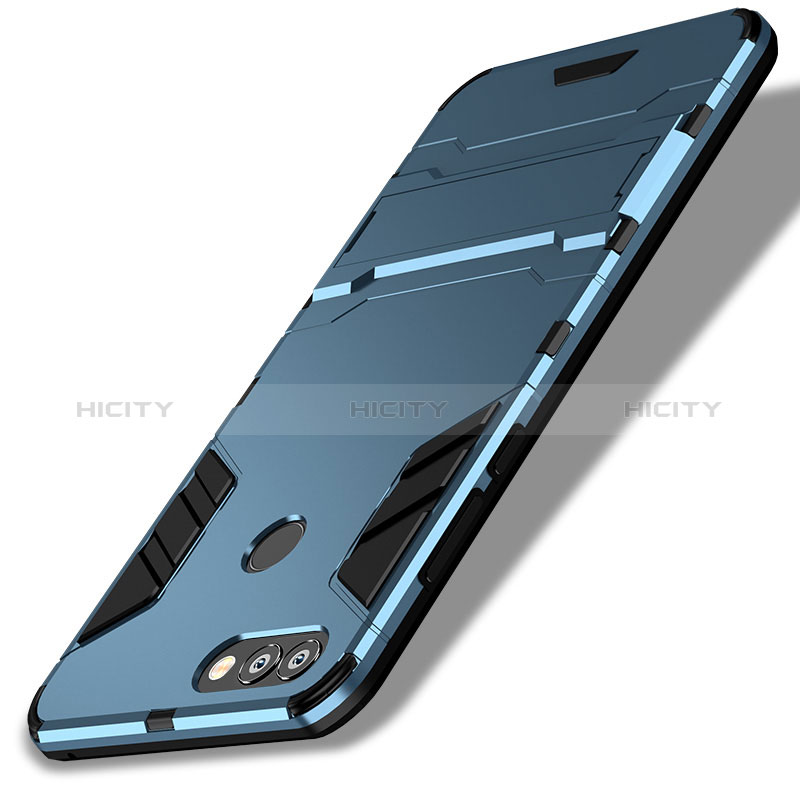 Carcasa Bumper Silicona y Plastico Mate con Soporte para Huawei Enjoy 7S Azul