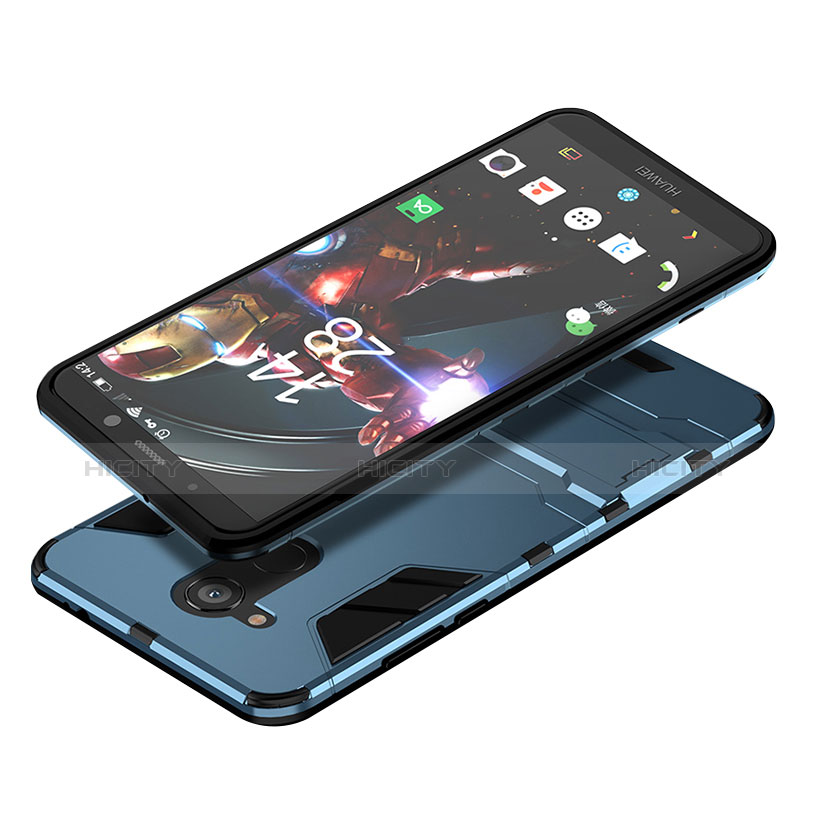 Carcasa Bumper Silicona y Plastico Mate con Soporte para Huawei Honor 6C Pro Azul