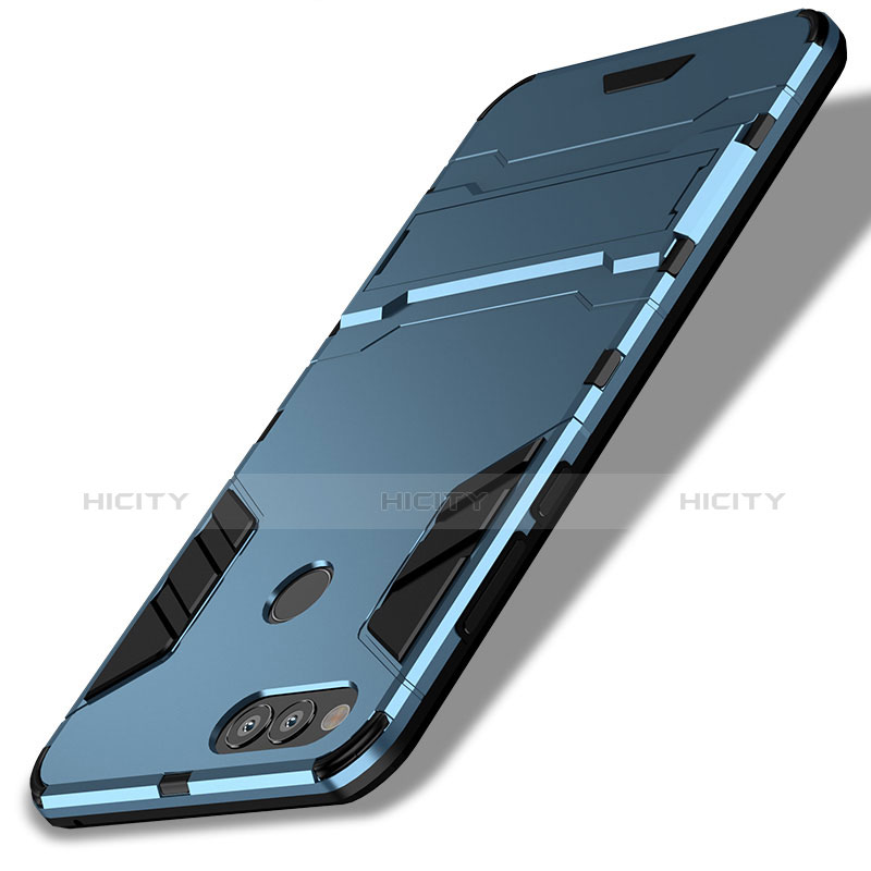 Carcasa Bumper Silicona y Plastico Mate con Soporte para Huawei Honor 7X Azul