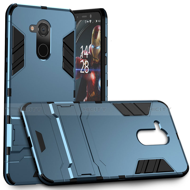 Carcasa Bumper Silicona y Plastico Mate con Soporte para Huawei Honor V9 Play Azul