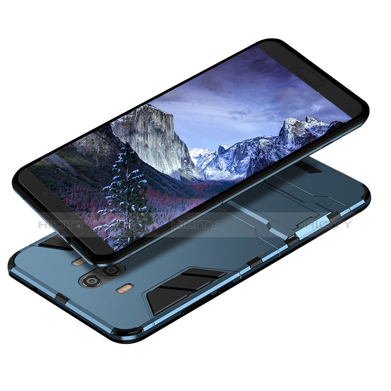 Carcasa Bumper Silicona y Plastico Mate con Soporte para Huawei Mate 10 Azul