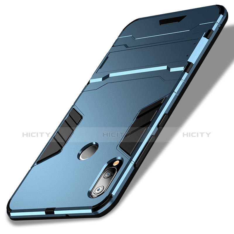 Carcasa Bumper Silicona y Plastico Mate con Soporte para Huawei Nova 3e Azul