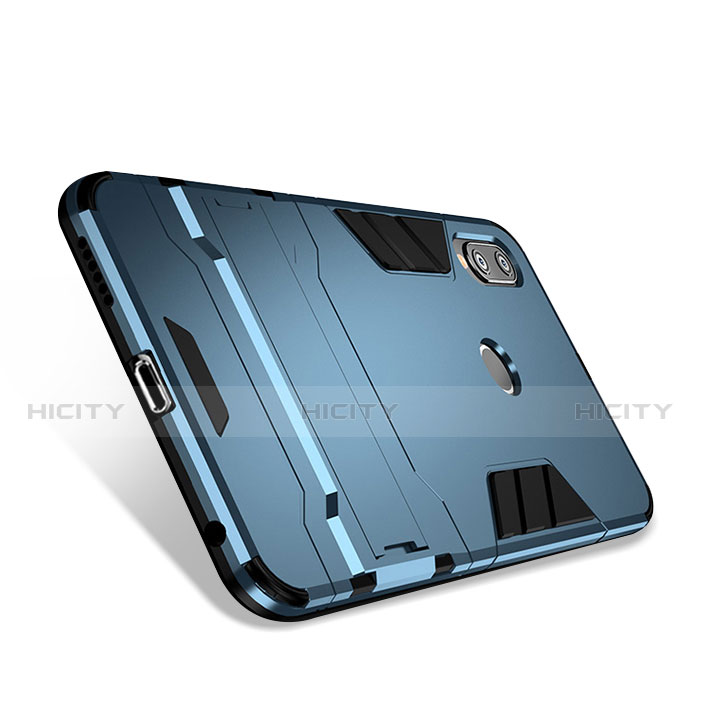 Carcasa Bumper Silicona y Plastico Mate con Soporte para Huawei Nova 3e Azul