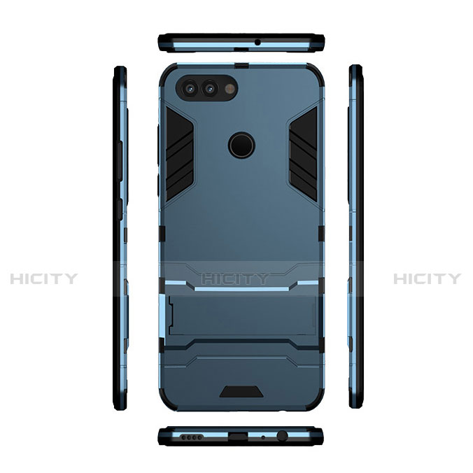 Carcasa Bumper Silicona y Plastico Mate con Soporte para Huawei P Smart Azul