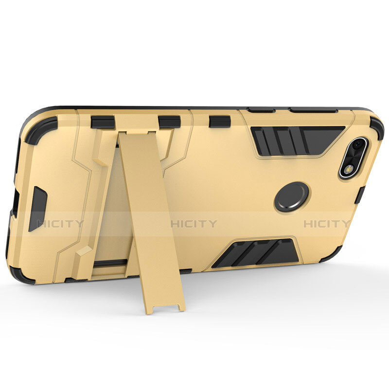 Carcasa Bumper Silicona y Plastico Mate con Soporte para Huawei P9 Lite Mini Oro