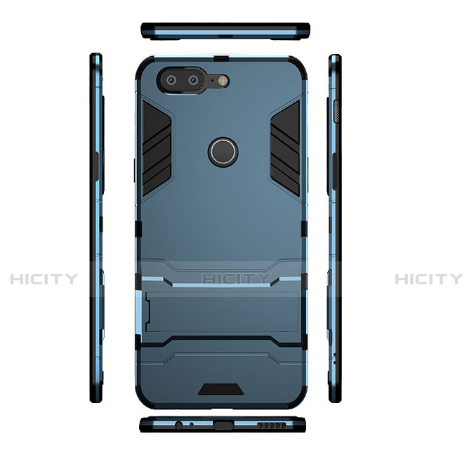 Carcasa Bumper Silicona y Plastico Mate con Soporte para OnePlus 5T A5010 Azul
