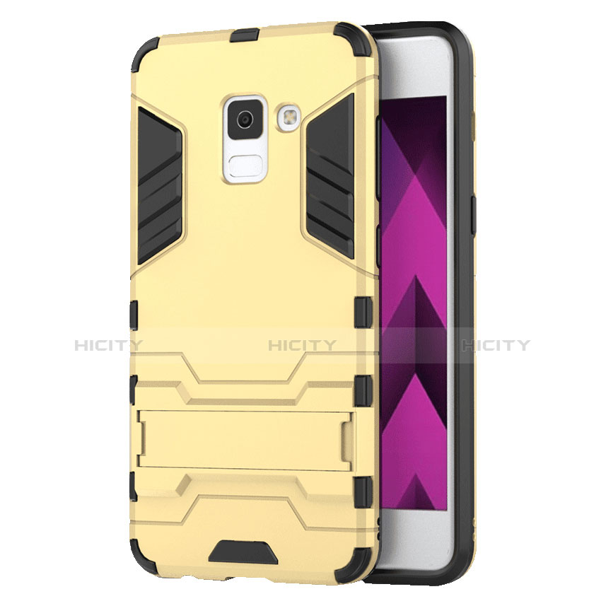 Carcasa Bumper Silicona y Plastico Mate con Soporte para Samsung Galaxy A5 (2018) A530F Oro