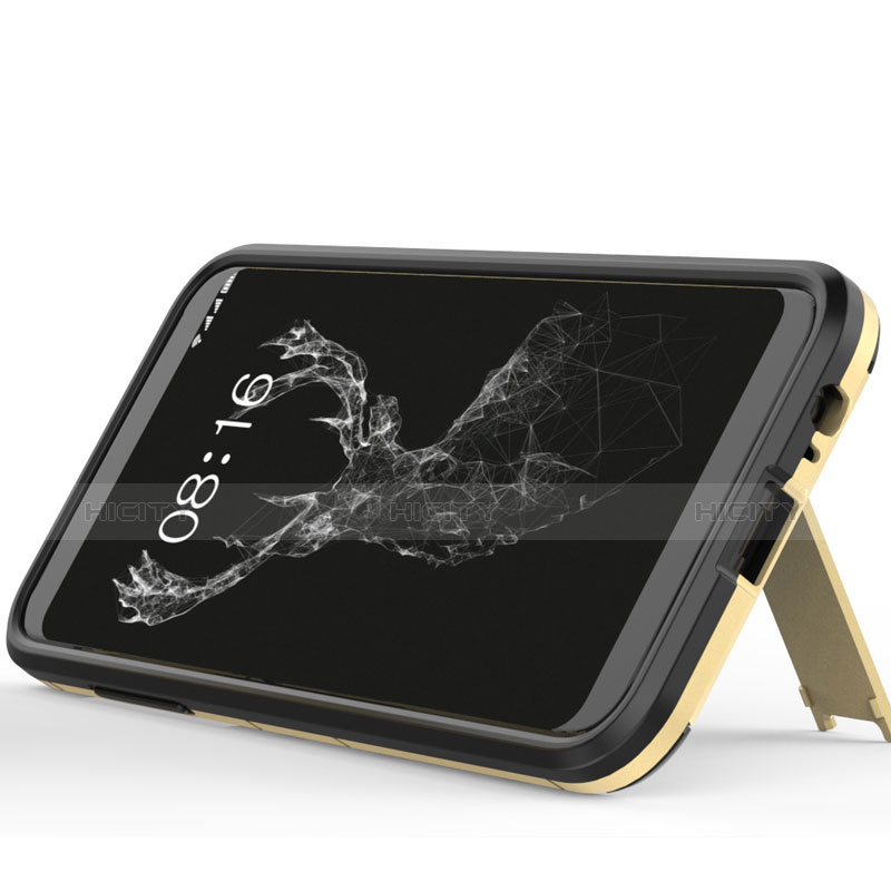 Carcasa Bumper Silicona y Plastico Mate con Soporte para Samsung Galaxy A6 (2018) Dual SIM Oro