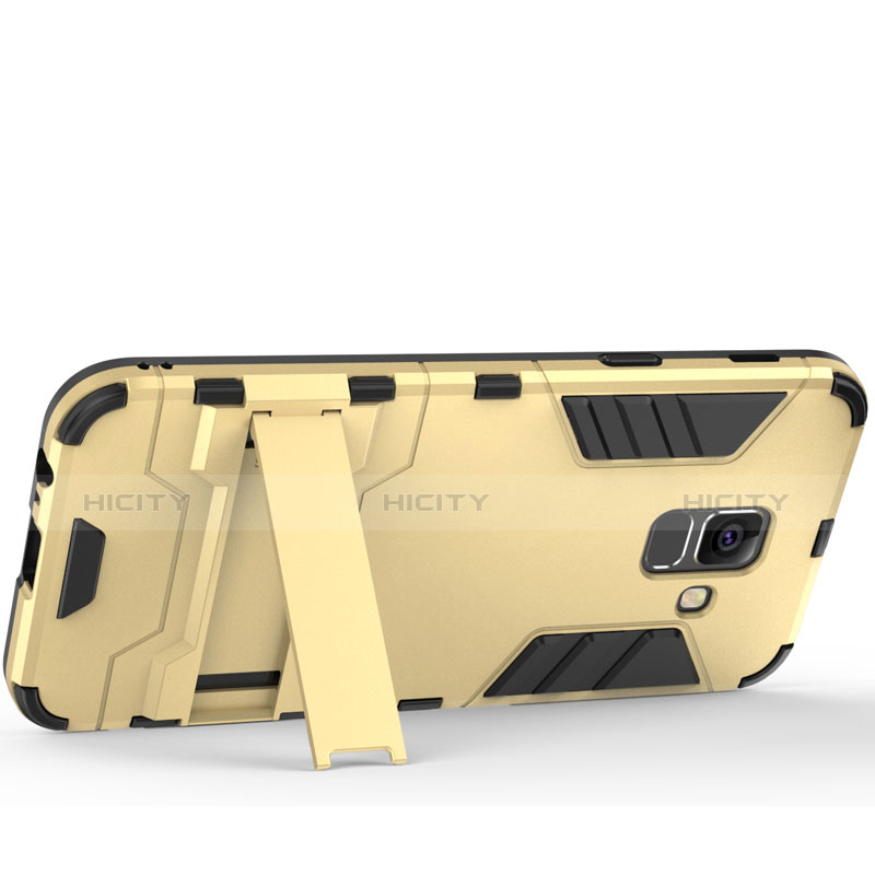 Carcasa Bumper Silicona y Plastico Mate con Soporte para Samsung Galaxy A6 (2018) Oro