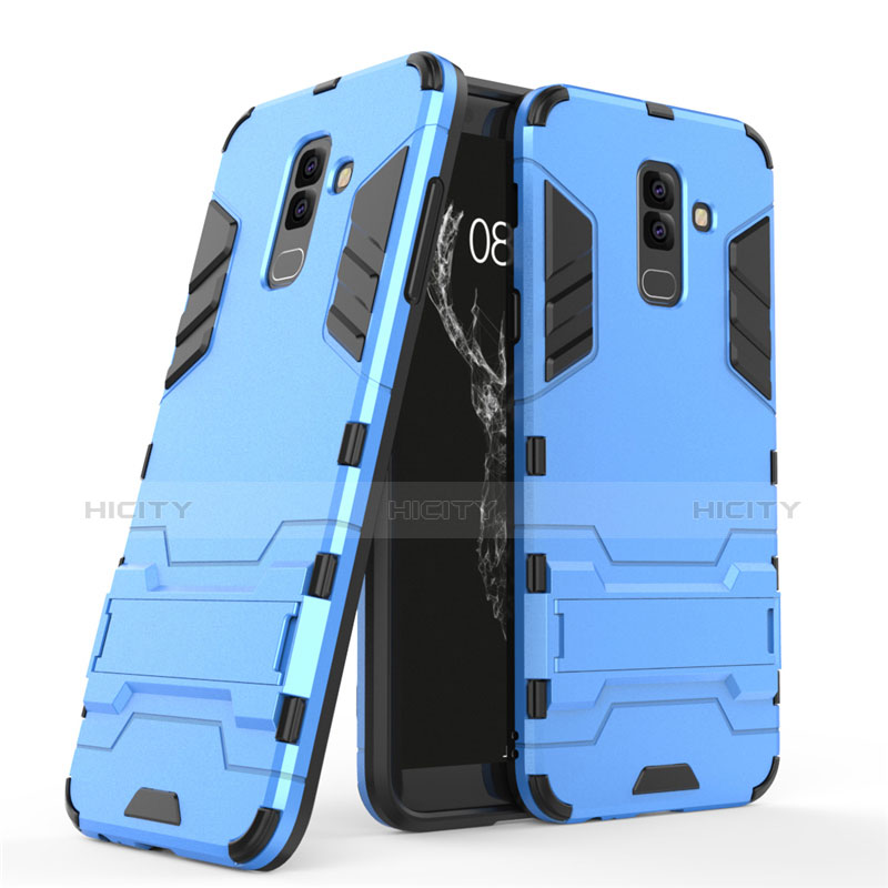 Carcasa Bumper Silicona y Plastico Mate con Soporte para Samsung Galaxy A6 Plus Azul