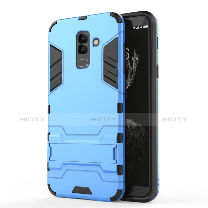 Carcasa Bumper Silicona y Plastico Mate con Soporte para Samsung Galaxy A6 Plus Azul